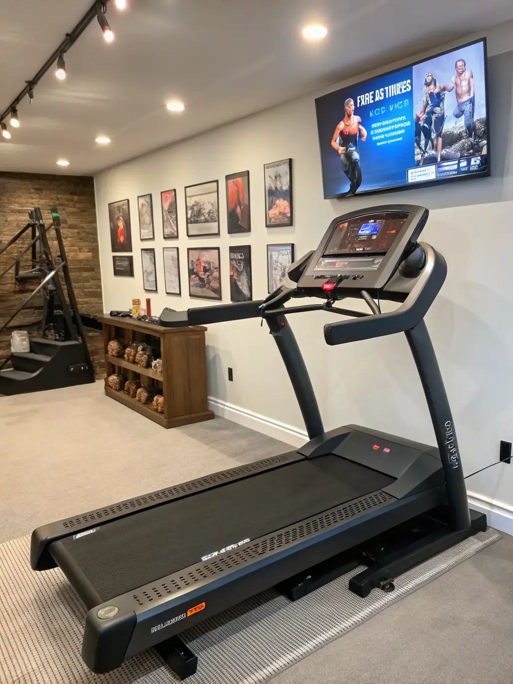 A close-up shot of a state-of-the-art treadmill in Brooke Fitness Studio, highlighting its digital display and user-friendly controls, emphasizing the modern equipment available for cardio workouts.